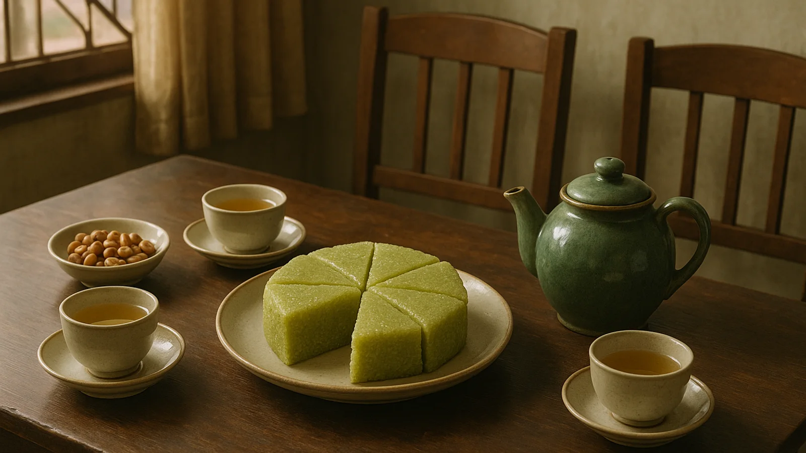 Đĩa bánh và những chén trà cho một cuộc gặp gia đình